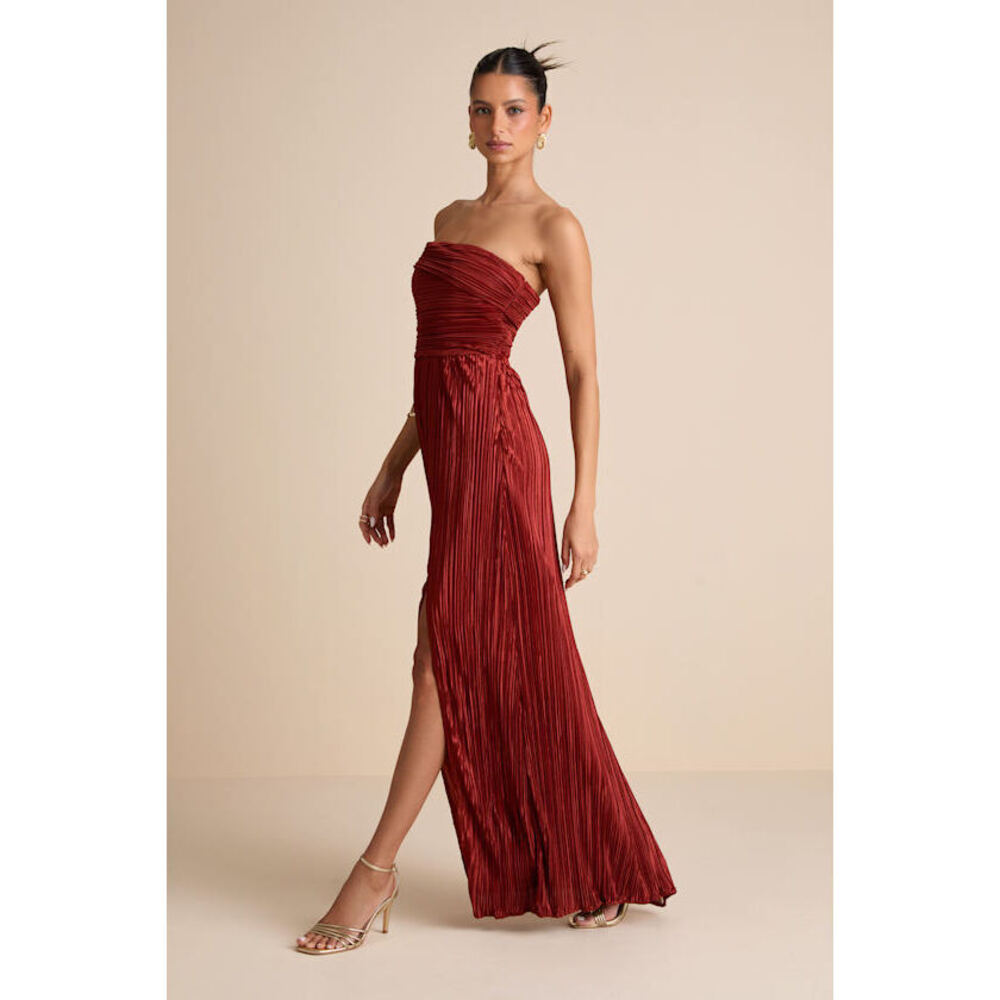 Lulus Poised Performance Rust Red Plisse One-shoulder Maxi Dress - Size L